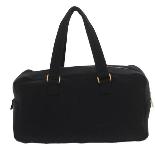 CHANEL Choco Bar Line Hand Bag Cotton Black CC Auth bs10170