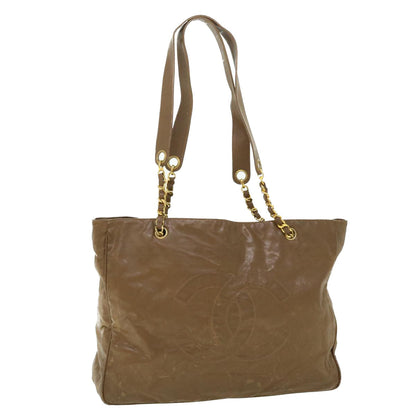 CHANEL Chain Shoulder Bag Patent leather Brown CC Auth bs7578