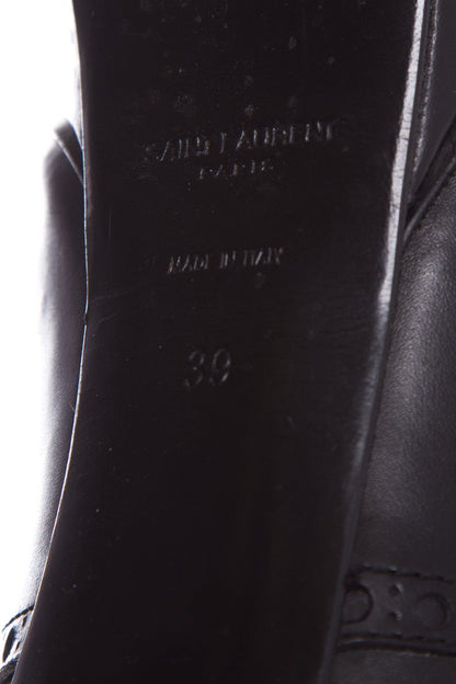 Yves Saint Laurent Black Leather Lace-Up Pointed-Toe Boots SZ 39