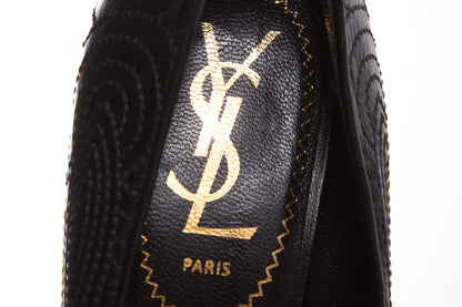 YSL Black Embroider Heels SZ 35