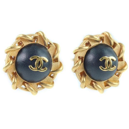 Chanel CHANEL COCOMARK Earring G   Leather Gold 94P  24.1g COCO Mark  ?? A Ranked Earring
