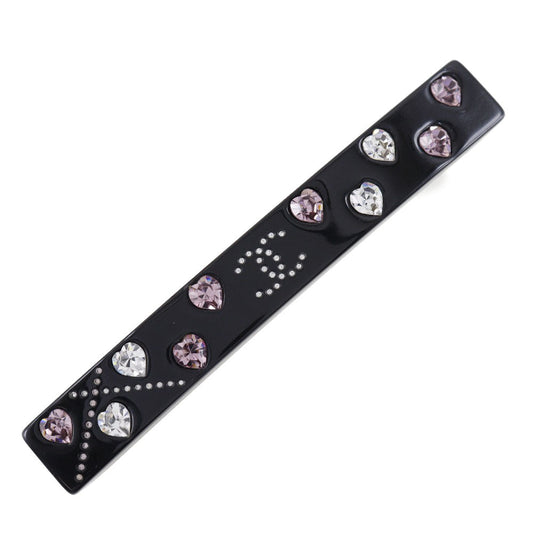 Chanel CHANEL Coco Baretta Heart  x Line Stone French Made 2004 Black/Pink 04A COCO Mark