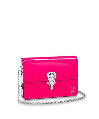 Louis Vuitton Cherrywood Chain Wallet Patent Leather Monogram Berlingot Pink