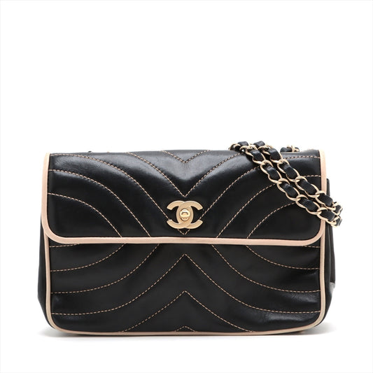 Chanel Chevron  Single Flap Double Chain Bag Black Gold  8th