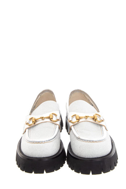 Gucci Silver Glitter Horsebit Platform Loafers SZ 39