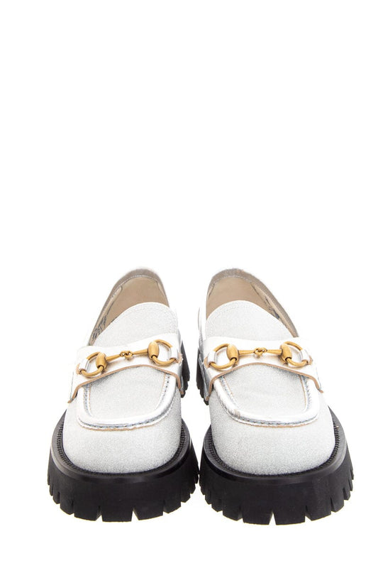 Gucci Silver Glitter Horsebit Platform Loafers SZ 39
