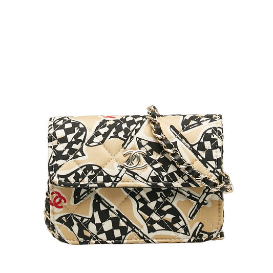 Chanel Checker Flag Year-End  Mini Chain houlder Bag Beige Multicolor Canvas  Chanel