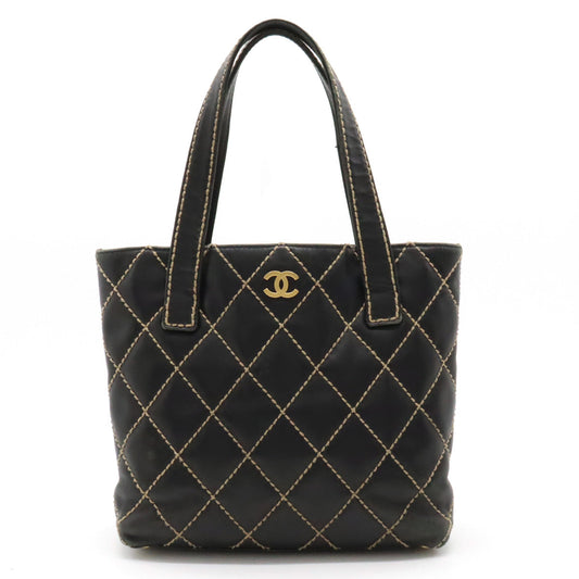 CHANEL CHANEL WILDSTETCH COCOMARK TORETH BAG HANDBAG LEADER BLACK BLACK GOLD A18126
