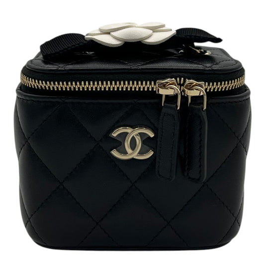 Chanel Camellia Vanity Mini Black Crossbody Bag in Lambskin, Gold hardware S2411-002513CH