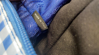 PRADA Textured Nylon Check Tote Shoulder Bag Blue