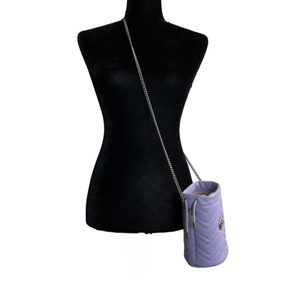 GUCCI GG Marmont Bucket Crossbody Bag Matelasse Mini Purple
