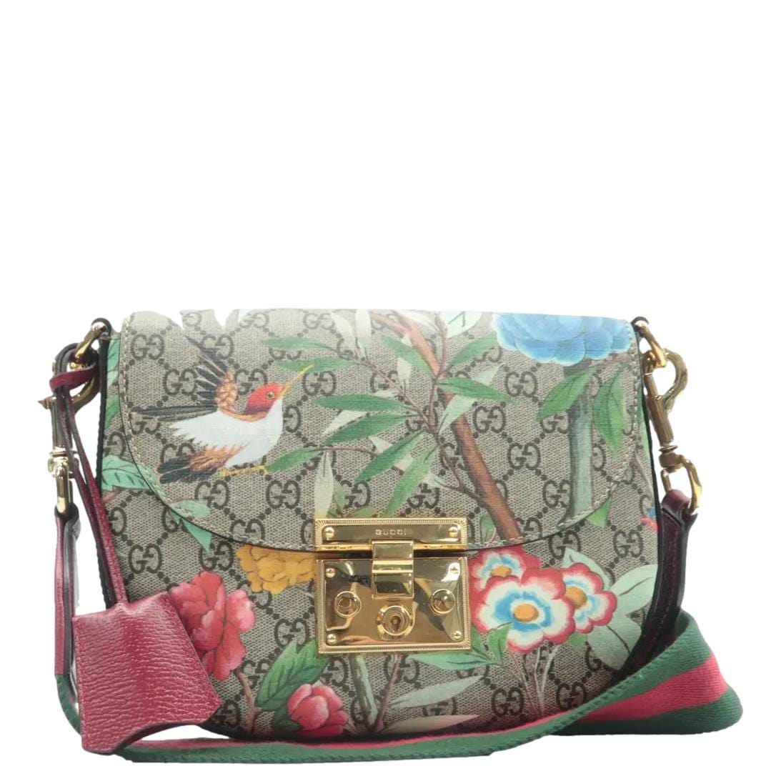 GUCCI Padlock Tian Print GG Supreme Canvas Shoulder Bag Navy Blue 453189
