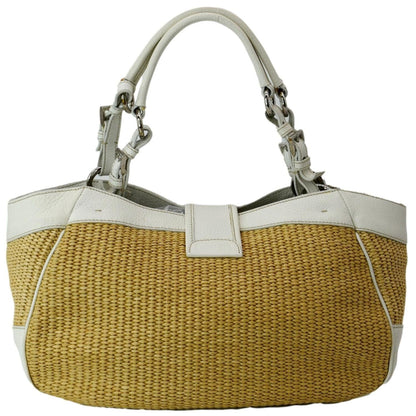 PRADA Paglia Vitello Daino Naturale Leather Satchel Bag Natural