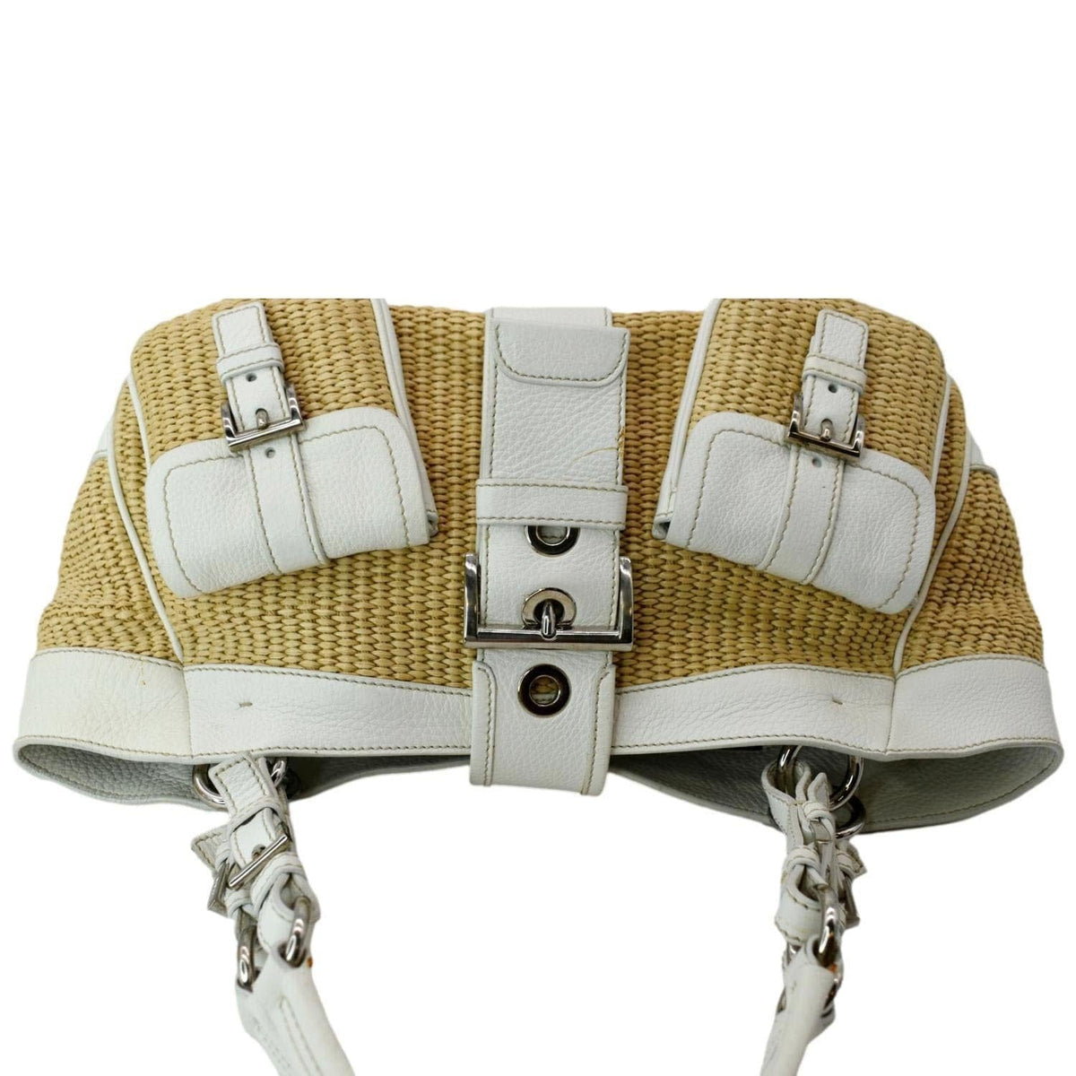 PRADA Paglia Vitello Daino Naturale Leather Satchel Bag Natural