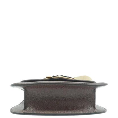 GUCCI Jeweled Heart Leather Totem Crossbody Bag Brown 500756