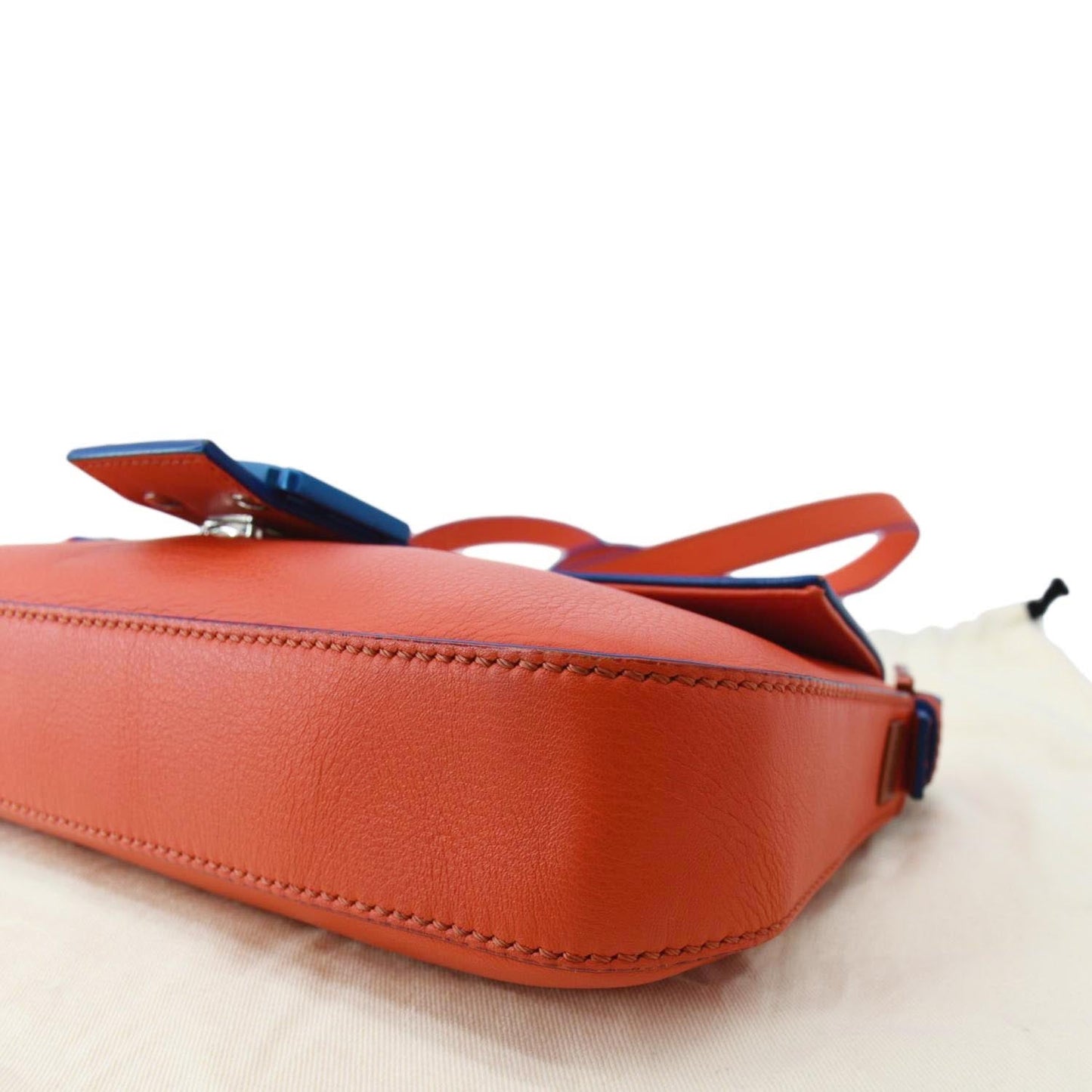 FENDI Monster Eye Baguette Calfskin Leather Crossbody Bag Orange