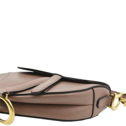 CHRISTIAN DIOR Saddle Calfskin Leather Satchel Bag Rose Taupe