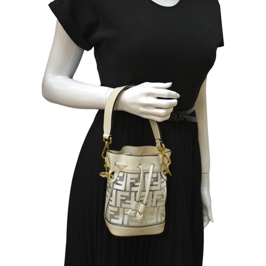 FENDI Mon Tresor Drawstring FF PVC Leather Bucket Bag White