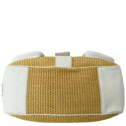 PRADA Paglia Vitello Daino Naturale Leather Satchel Bag Natural