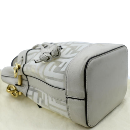 FENDI Mon Tresor Drawstring FF PVC Leather Bucket Bag White