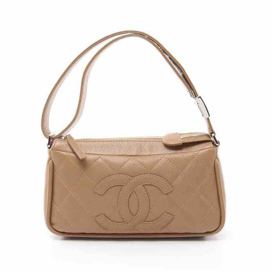 Chanel Caviar Leather Shoulder Bag Beige Medium Size B10-05