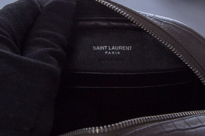 YSL Grey Embossed Croc Blogger  Cross-Body