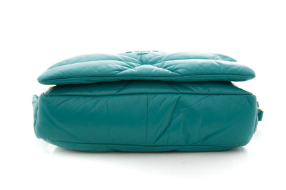 Prada Teal Puffed Leather Patchwork Handbag with Gold Strap