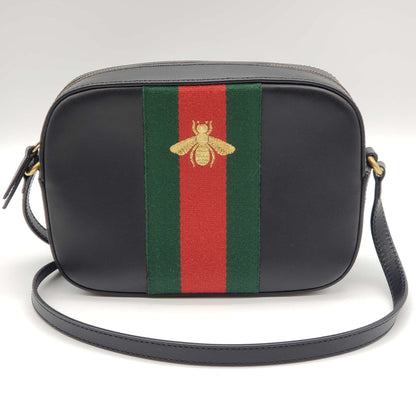 Gucci Bee Camera Black Leather Crossbody Bag