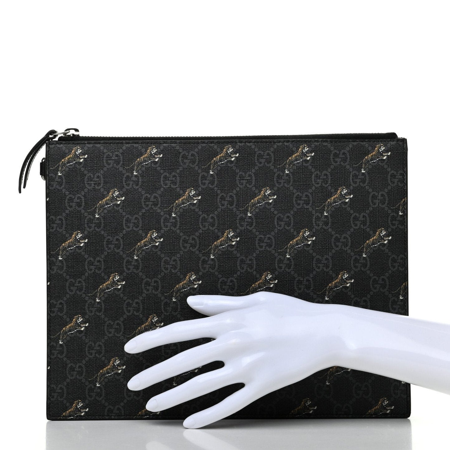 Gucci Black GG Supreme Monogram Tiger Print Clutch Bag 575136