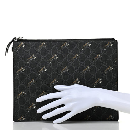 Gucci Black GG Supreme Monogram Tiger Print Clutch Bag 575136