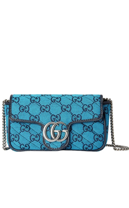 Blue GG Marmont Blue Super Mini Bag