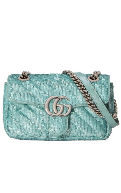 Green GG Marmont Mini Sequin Shoulder Bag