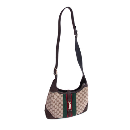 Gucci Jackie Web Stripe Canvas Suede Shoulder Bag