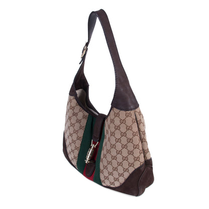 Gucci Jackie Web Stripe Canvas Suede Shoulder Bag