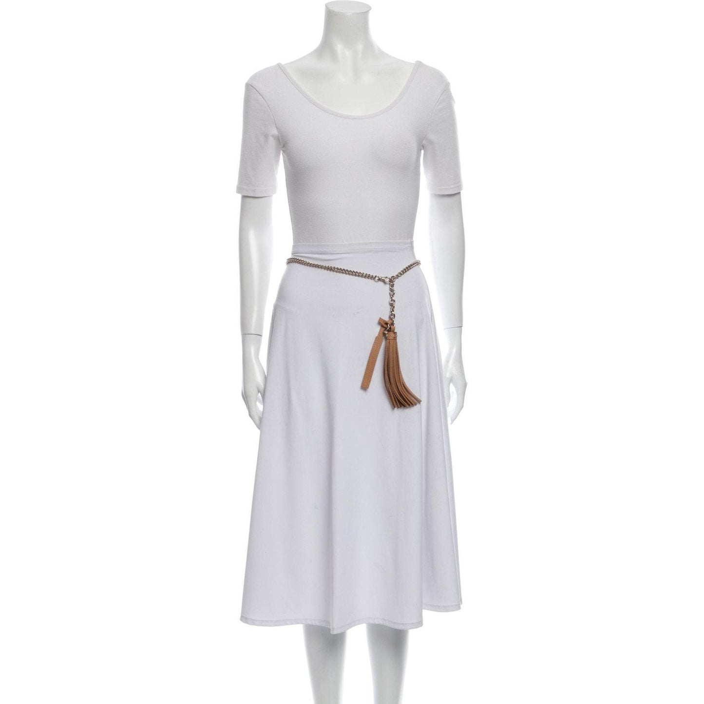Gucci Leather Tassel GG Gold Chain Camelia Beige Belt Size (32) 388992