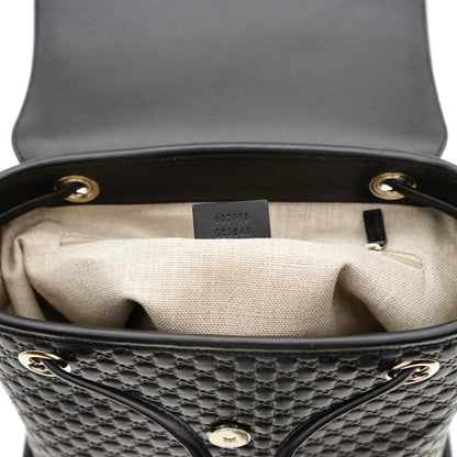 Gucci Microguccisima Black Leather Drawstring Backpack 607993