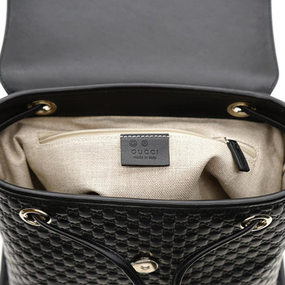 Gucci Microguccisima Black Leather Drawstring Backpack 607993