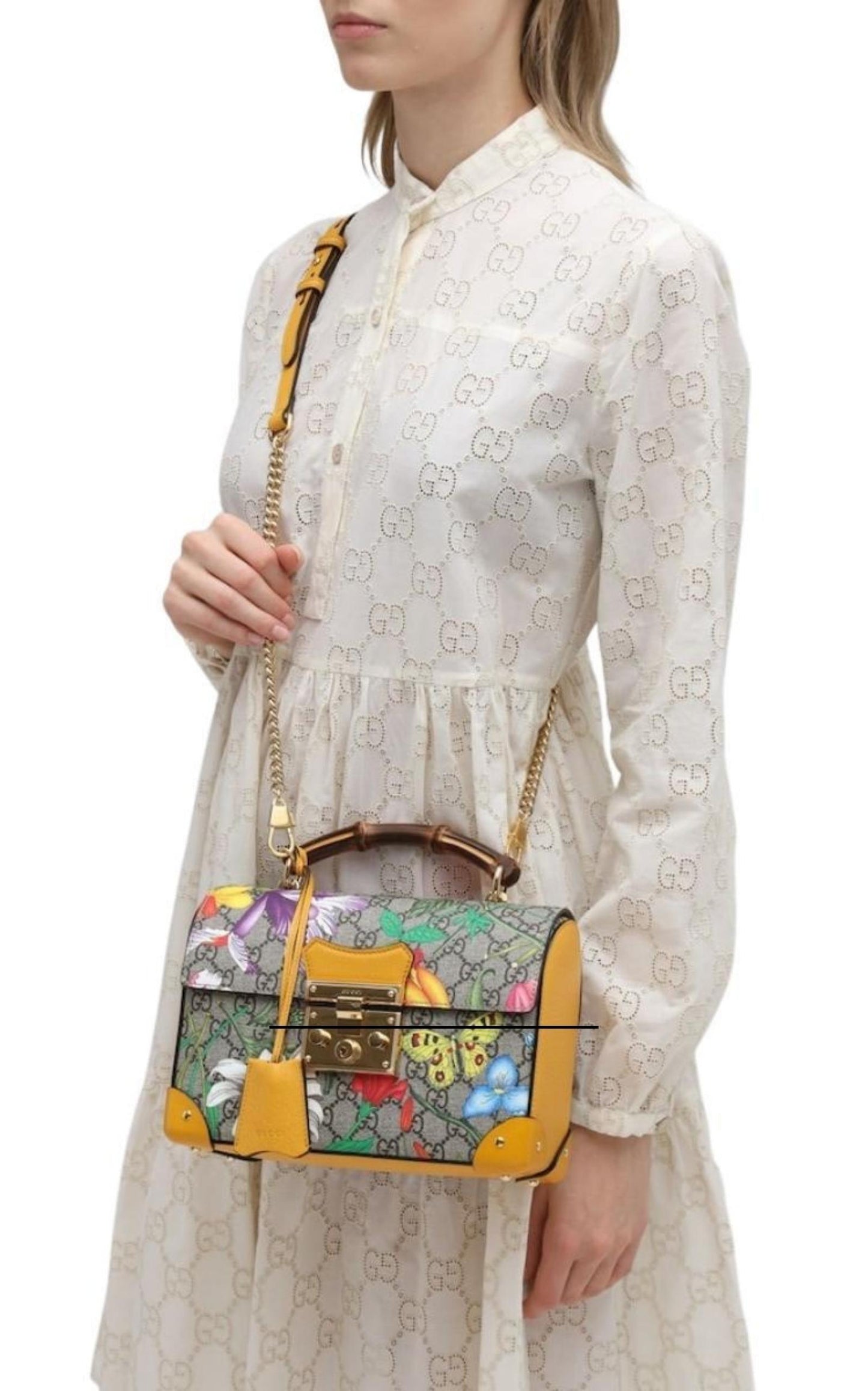 Multicolor Small GG Flora Bamboo Padlock Bag