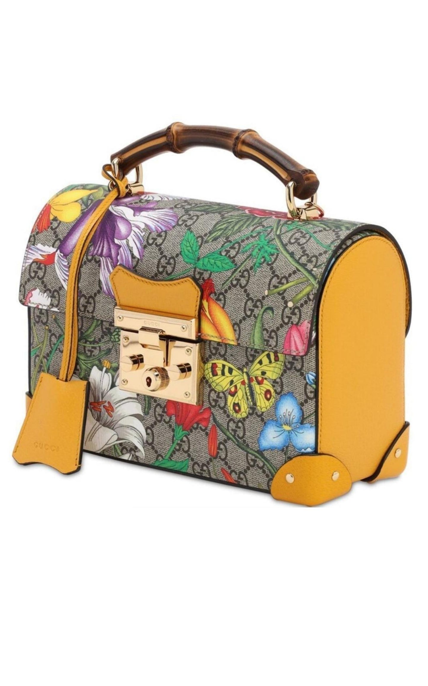 Multicolor Small GG Flora Bamboo Padlock Bag