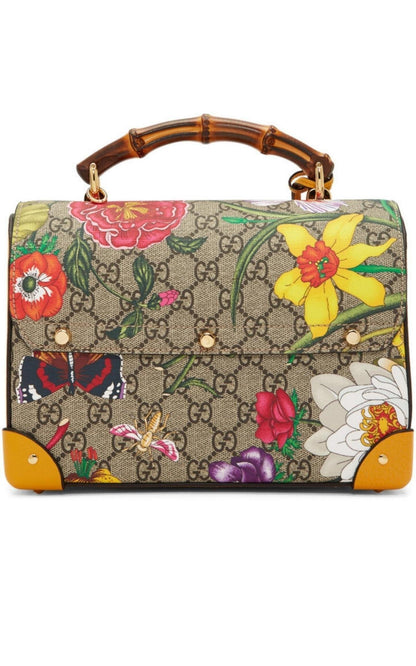 Multicolor Small GG Flora Bamboo Padlock Bag