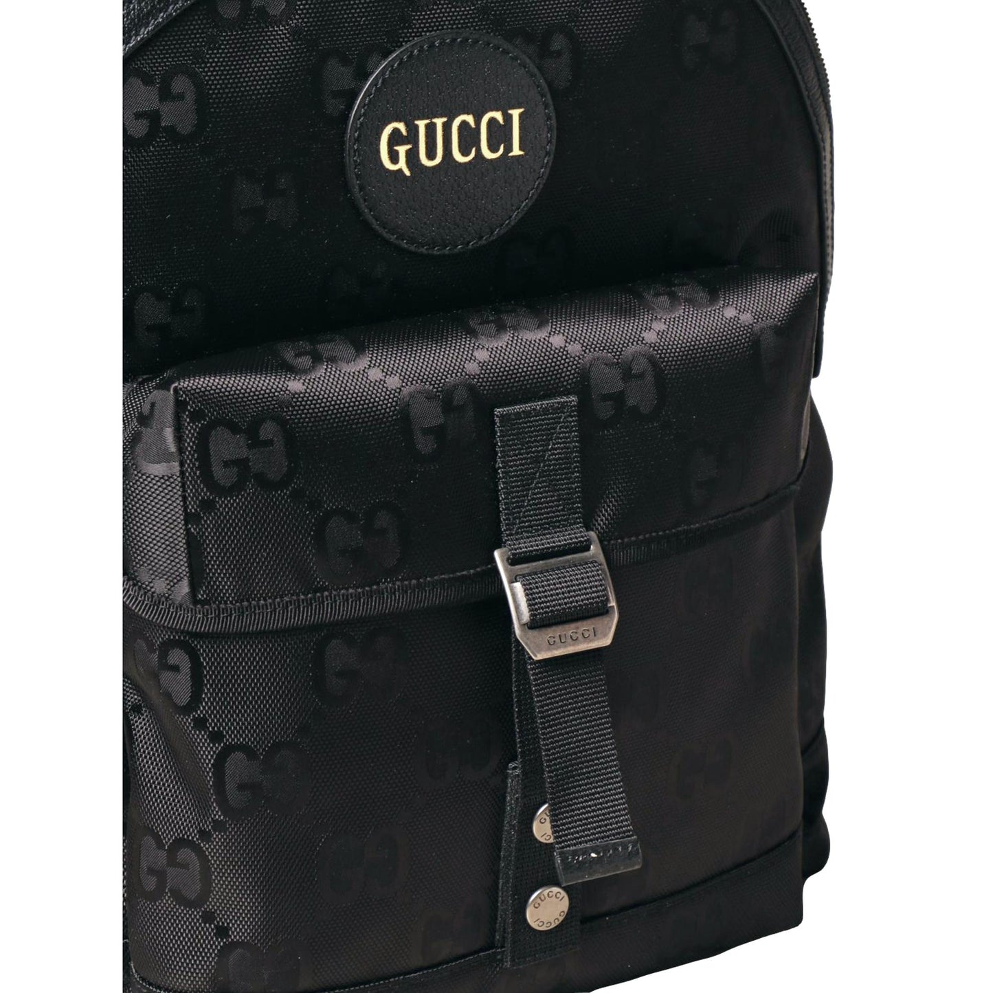 Gucci Off The Grid GG Embroidered Black Nylon Leather Trim Backpack