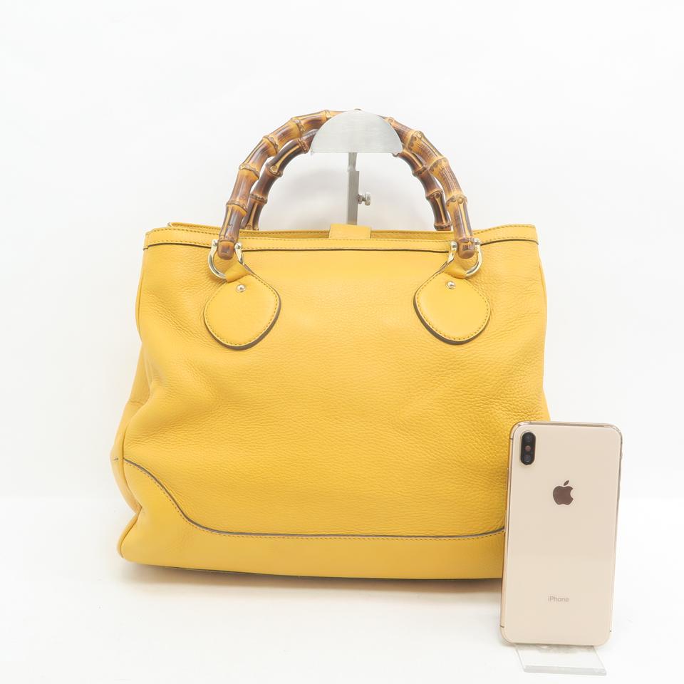 Gucci Shopper Bag Bamboo Yellow Calfskin Tote