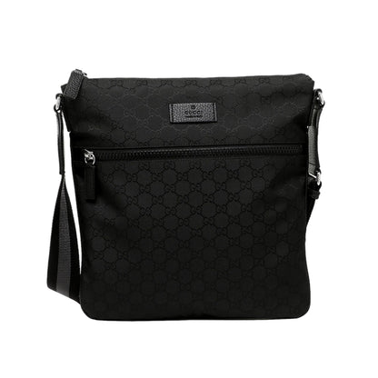 Gucci Unisex GG Guccissima Web Black Canvas Messenger Bag Crossbody 449185