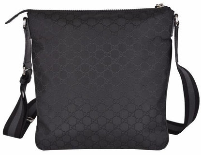 Gucci Unisex GG Guccissima Web Black Canvas Messenger Bag Crossbody 449185