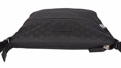 Gucci Unisex GG Guccissima Web Black Canvas Messenger Bag Crossbody 449185