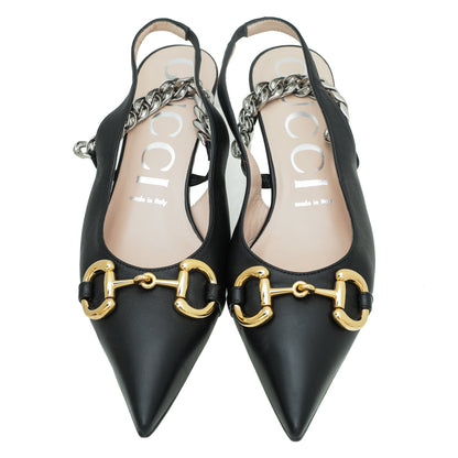 Gucci Black Horsebit & Chain Slingback 39