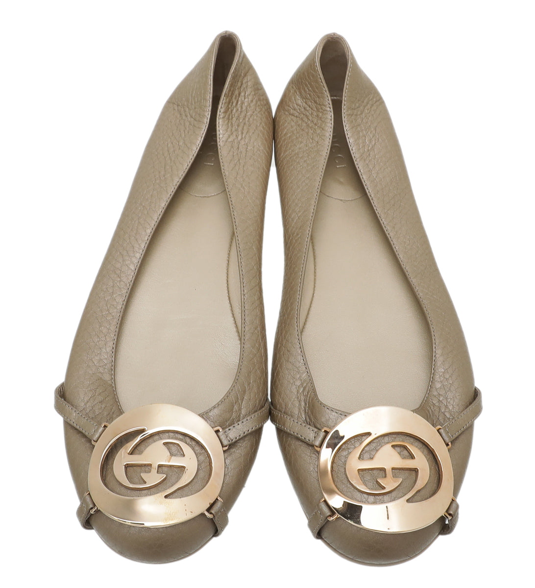 Gucci Champagne GG Buckle Flat Ballerina 37.5