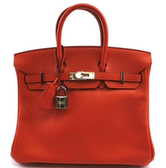 Hermes Birkin 25cm Elegant Handbag Small Tote Capucine Red with Orange Undertone Swift Leather Satchel