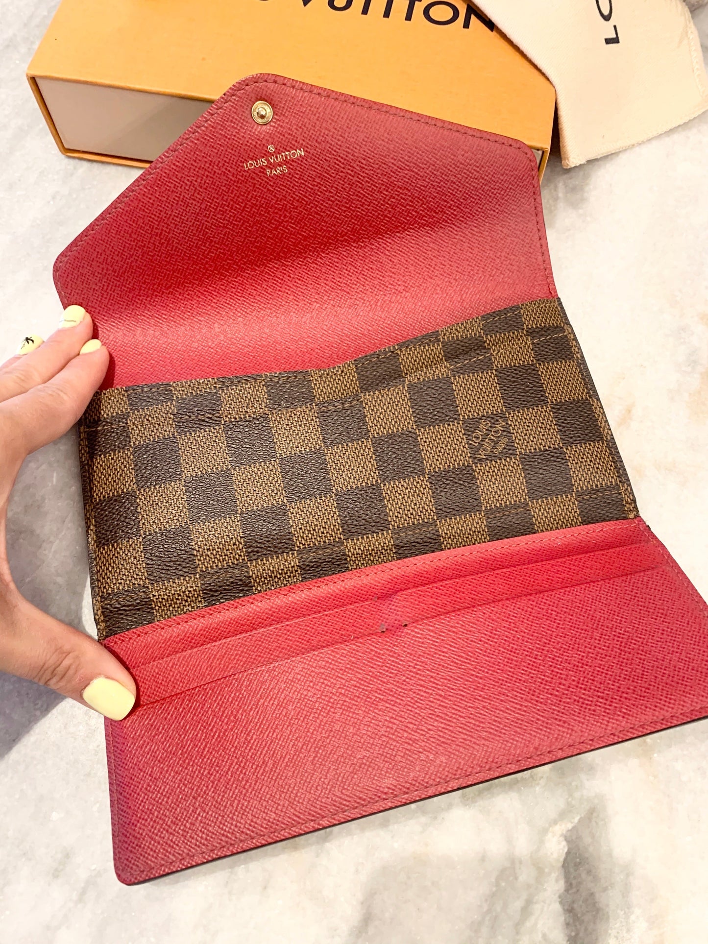 LOUIS VUITTON Damier Ebene Josephine Wallet In Fuchsia
