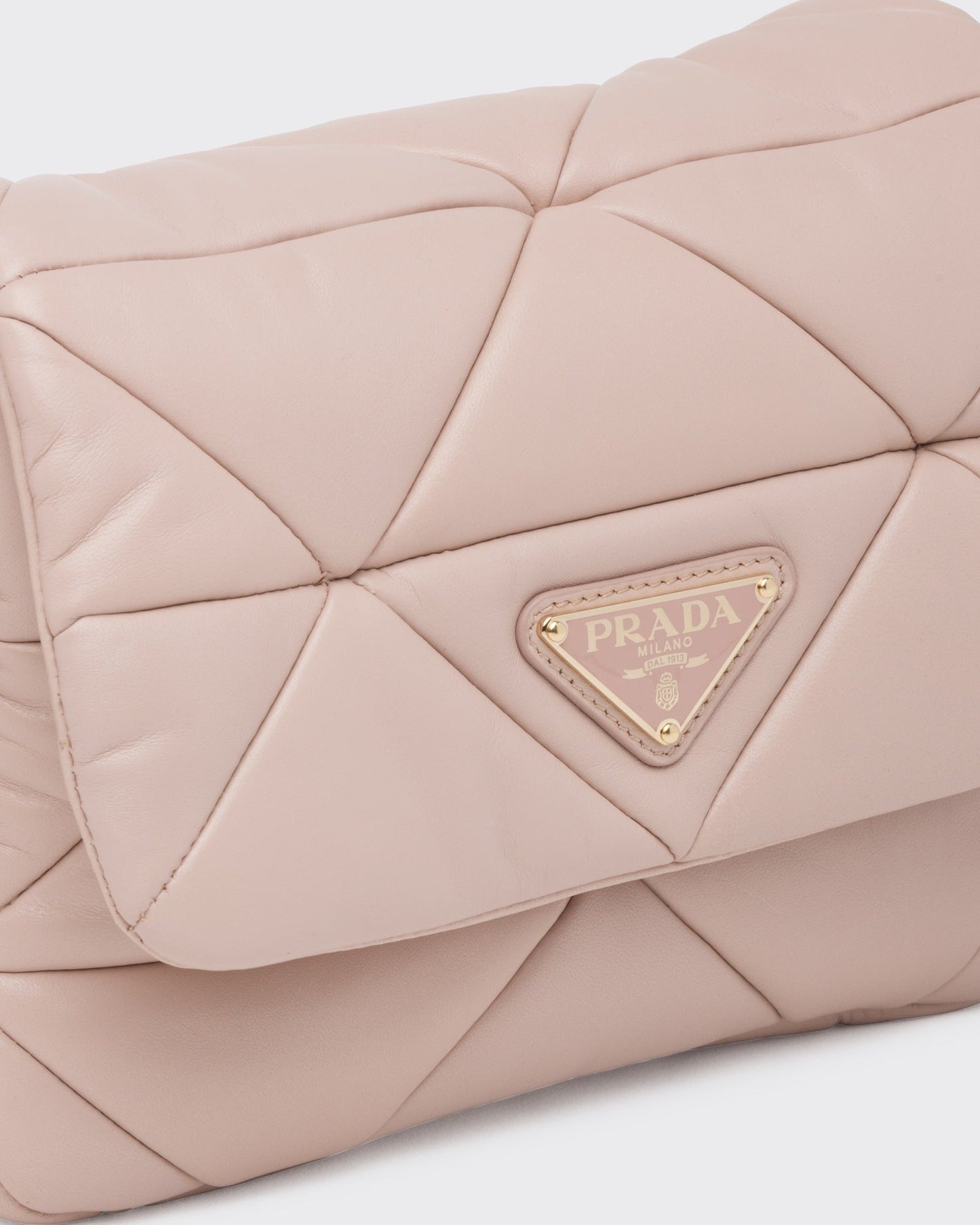 Prada System nappa leather patchwork bag in water lily color.